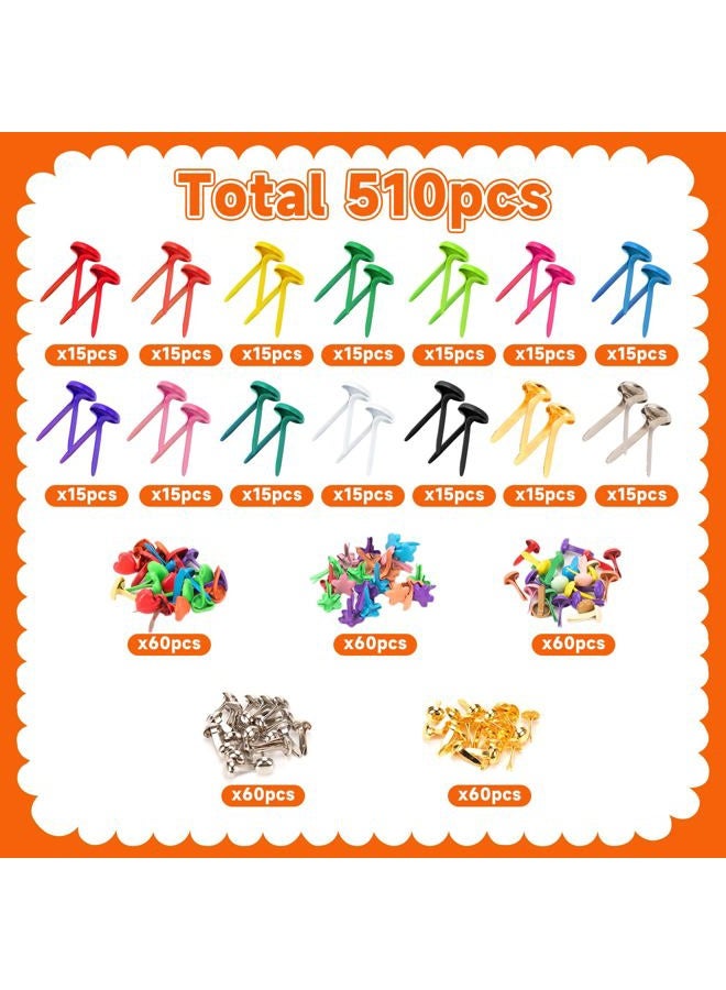 fuceury 510Pcs Brads for Paper Crafts, 14 Colors and 5 Styles Metal Brass Brads Paper Fasteners, Mini Brads Split Pin for Paper Crafts, Scrapbooking, DIY Projects, Office Supplies (with Storage Box) - Image 2