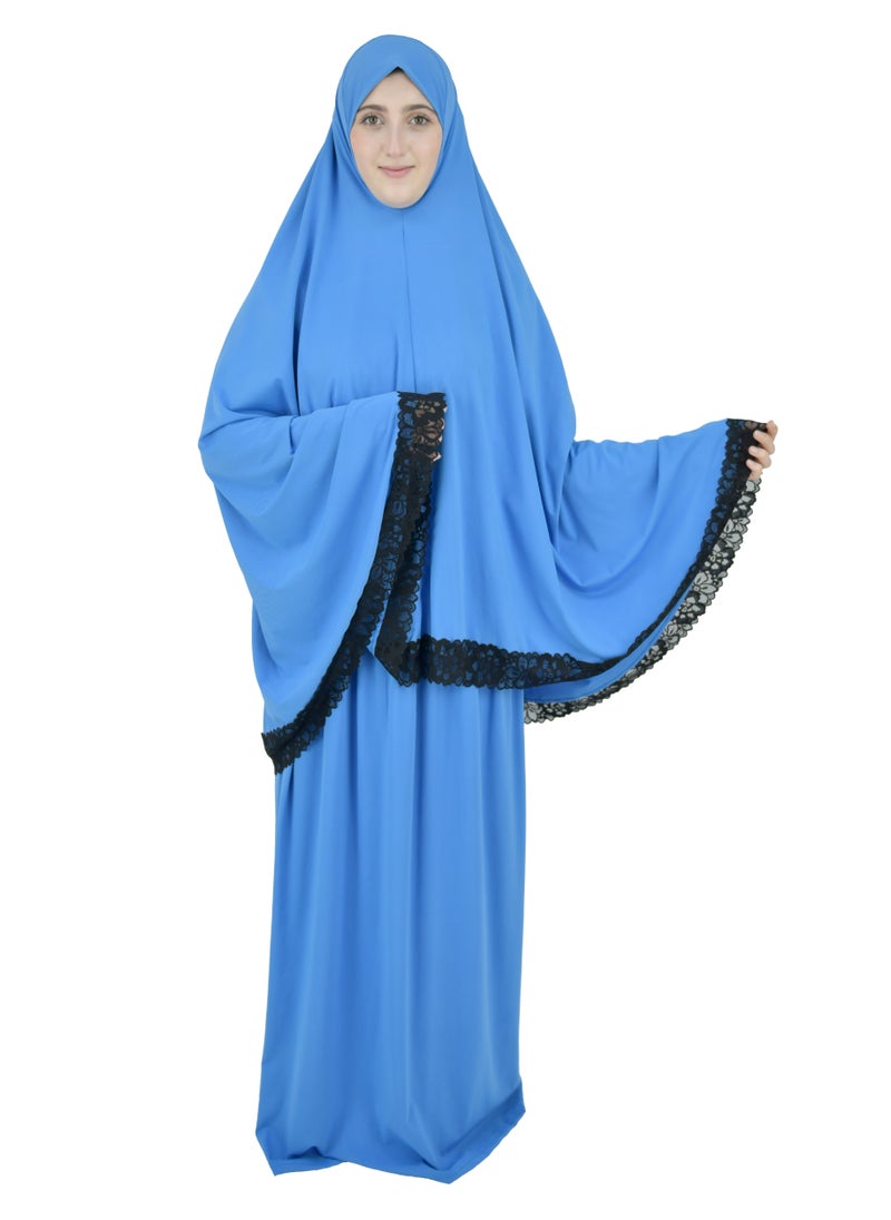 DAMAS COLLECTION - Two Piece Islamic prayer dress women with Lace - Prayer Clothes for Women - Prayer Abaya For women - Jilbab 2 piece, Umrah essentials for women - Prayer set - Image 1