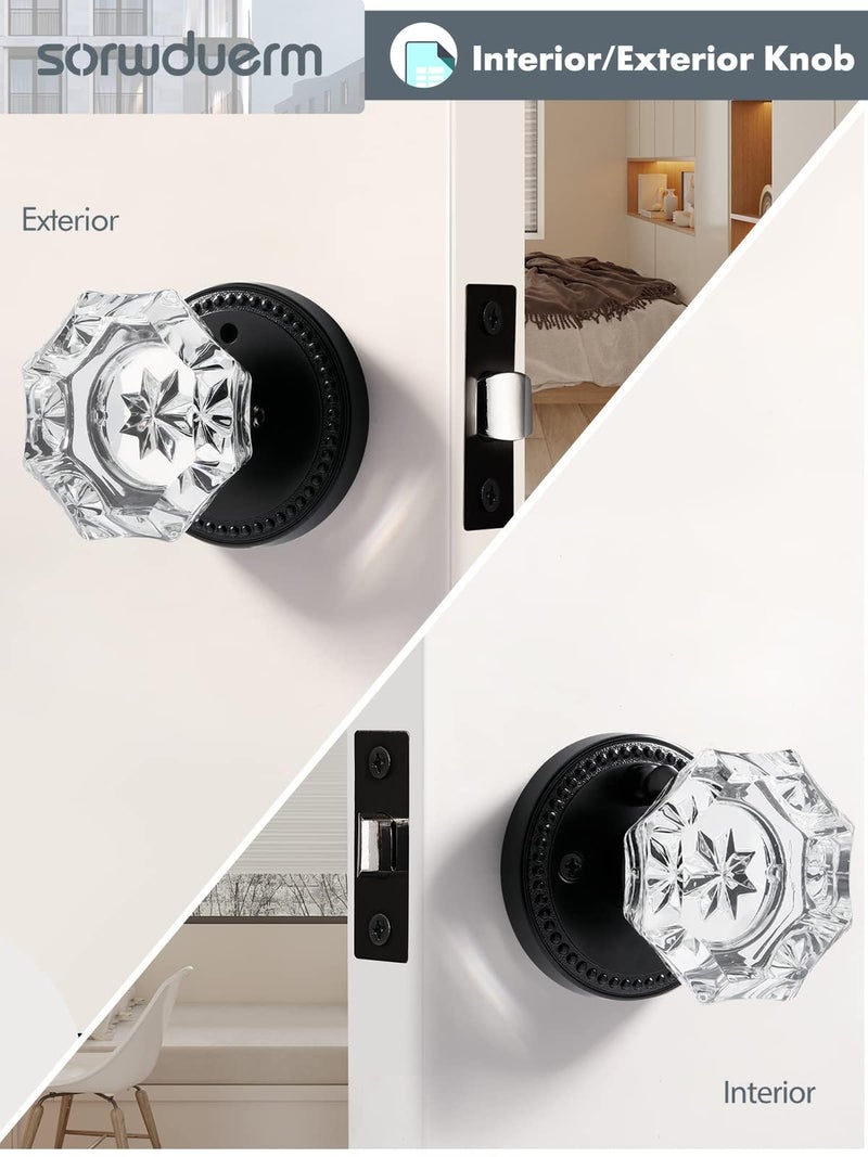 SORWDUERM Black Door Knobs Crystal Door Knob Interior Privacy Glass Door Knob for Bedroom and Bathroom,Zinc Alloy Matte Black 1 Pack - Image 5