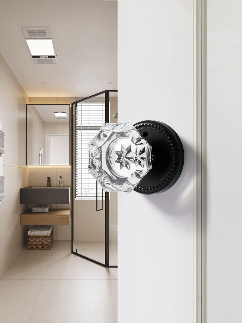 SORWDUERM Black Door Knobs Crystal Door Knob Interior Privacy Glass Door Knob for Bedroom and Bathroom,Zinc Alloy Matte Black 1 Pack - Image 3