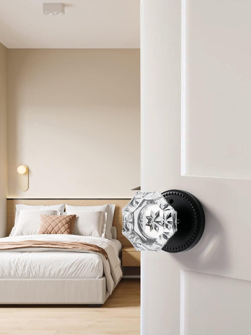 SORWDUERM Black Door Knobs Crystal Door Knob Interior Privacy Glass Door Knob for Bedroom and Bathroom,Zinc Alloy Matte Black 1 Pack - Image 4