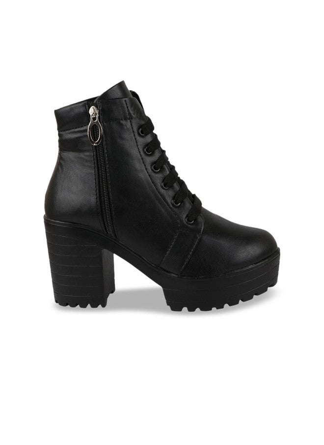 Shoetopia بوتات بناتية سوداء بكعب عريض من شوتوبيا - Image 1
