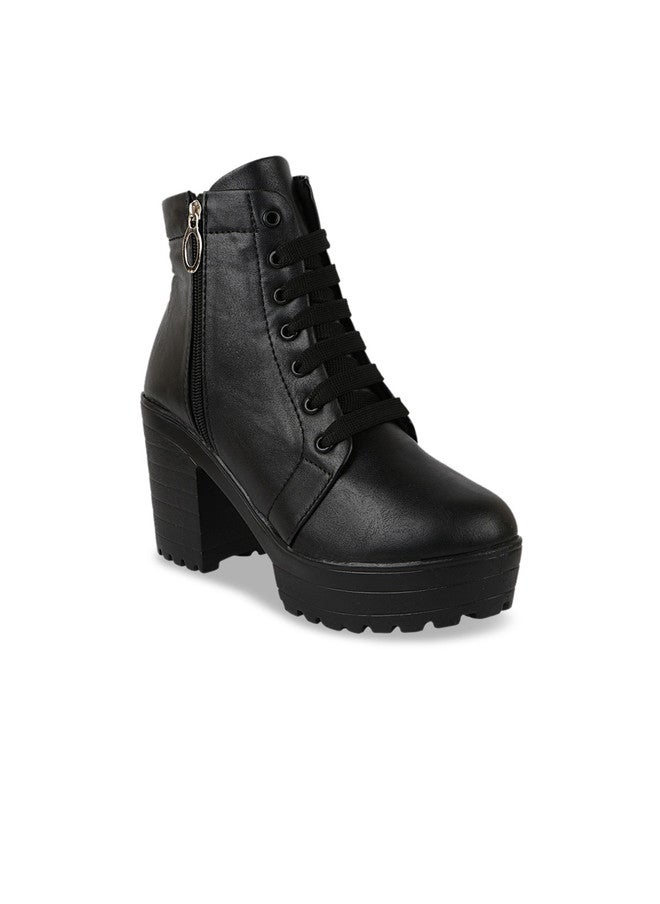 Shoetopia بوتات بناتية سوداء بكعب عريض من شوتوبيا - Image 3