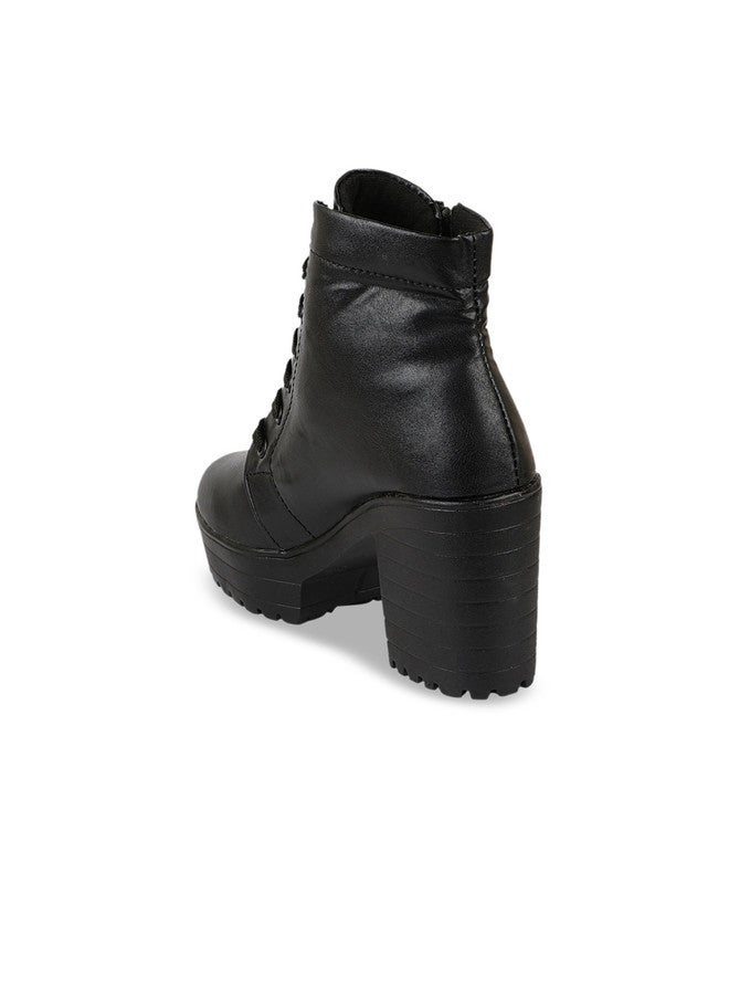 Shoetopia بوتات بناتية سوداء بكعب عريض من شوتوبيا - Image 4