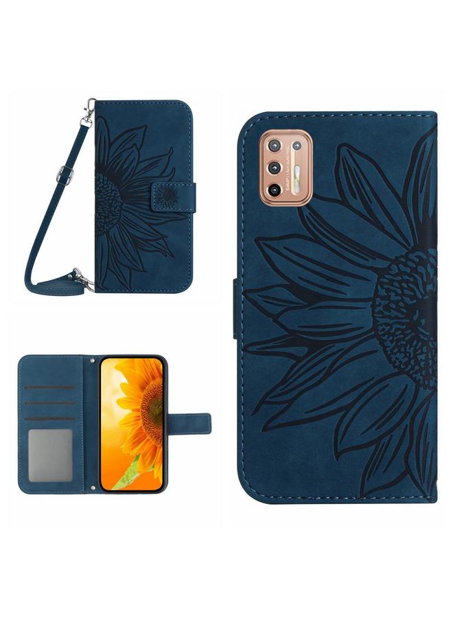 اس-توب جراب لهاتف Motorola Moto G9 Plus مصنوع من الجلد بتصميم زهرة الشمس مع حبل تعليق - Image 1