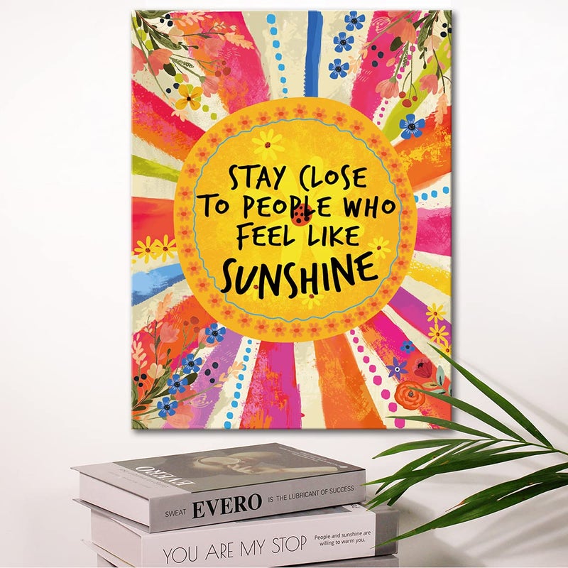 Wailozco Inspirational Wall Decor,Stay Close to People Who Feel Like Sunshine Wall Art Canvas Framed Prints for Teen Girls Room Wall Decor - Image 3