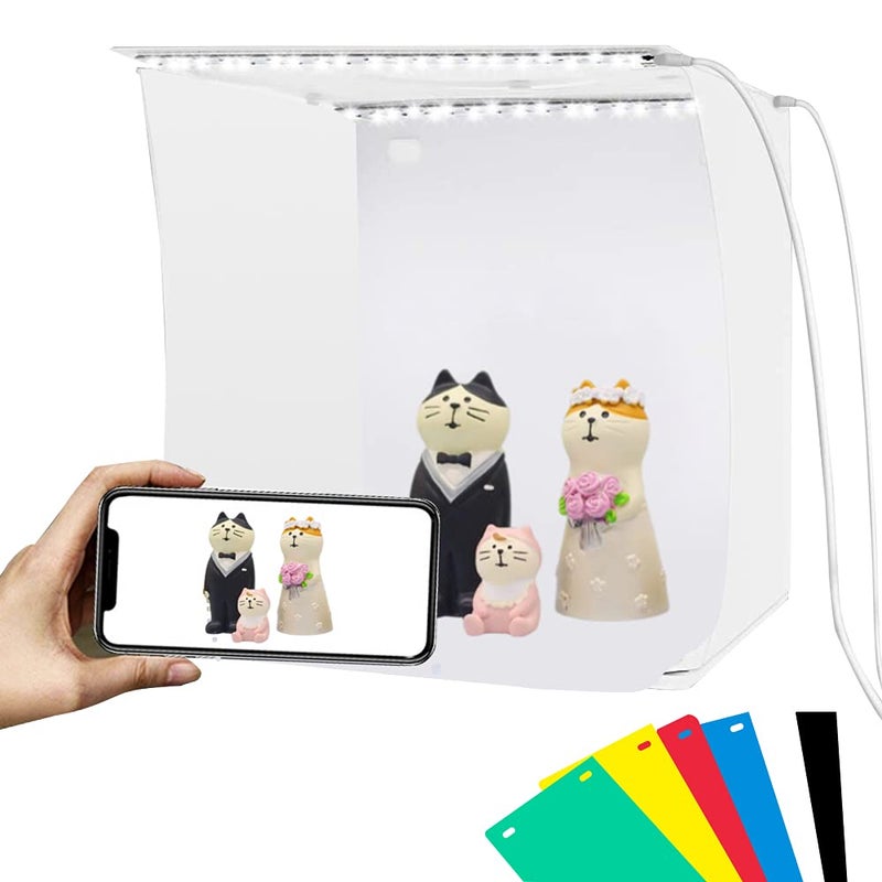 PULUZ Mini Photo Studio Light Box, Portable Folding Photo Light Box with 2 LED Panels and 6 Colors Backdrops,Light Box Photography for Small Size Products - Image 1