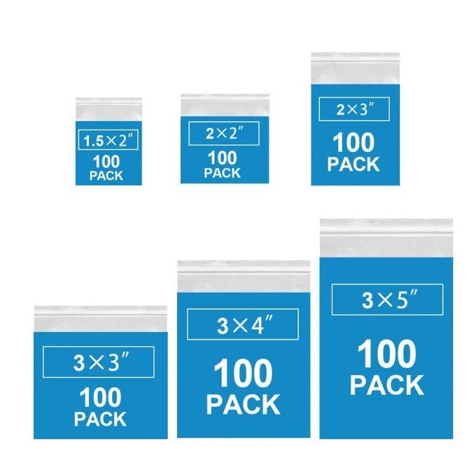 600 PACK MINI ZIPPER LOCK PLASTIC BAGS ASSORTED SIZES 15X2 2X2 2X3 3X3 3X4 3X5 INCH CLEAR RESEALABLE STORAGE BAGS FOR JEWELRY BEADS PILLS TOYS SNACKS 2 MIL THICK