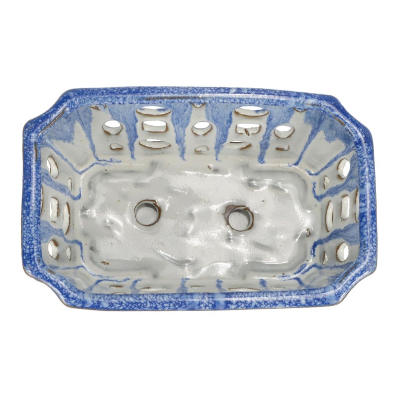 w w W&W Orchid Pot with Holes and Saucer for Repotting, Blue and White, 9.7 Inch - Image 5