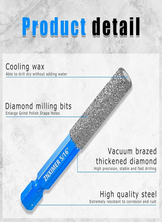 ZNXIMER 5pcs Diamond Drill Bits Set for Ceramic, Porcelain, Glass, Marble, Tiles, Granite, Stone and More - Versatile Tile Drill Bits for Efficient, Precise Drilling and Milling - Image 3