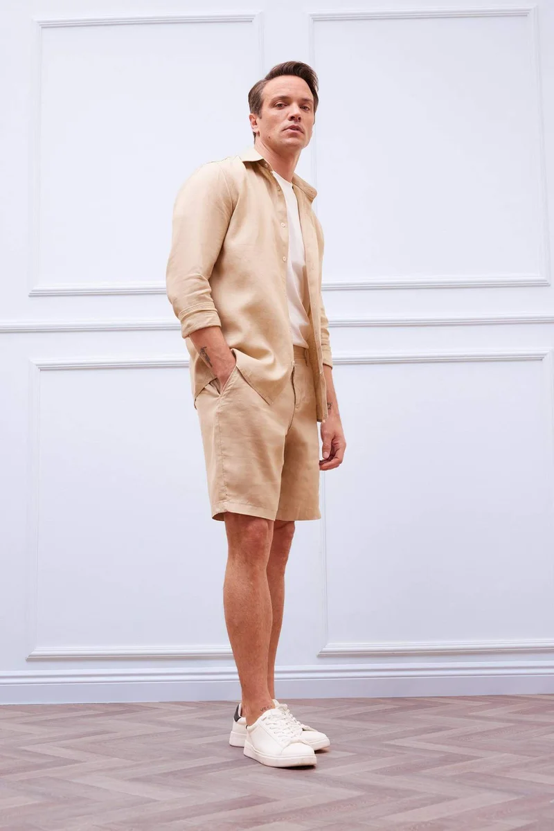 ديفاكتو 100% Linen Regular Fit Bermuda Shorts