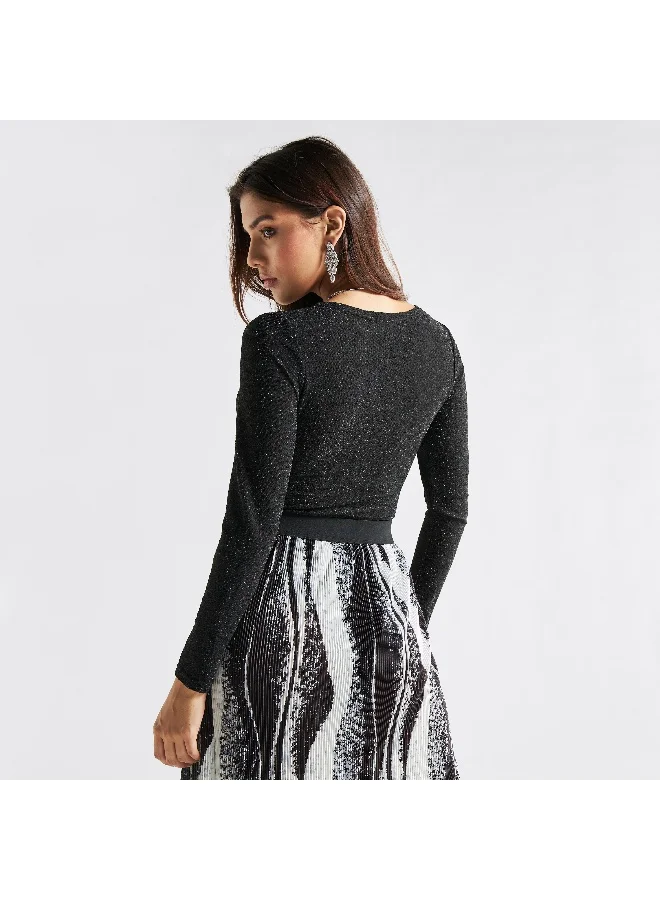 Splash FAV Textured Wrap Bodysuit with Long Sleeves