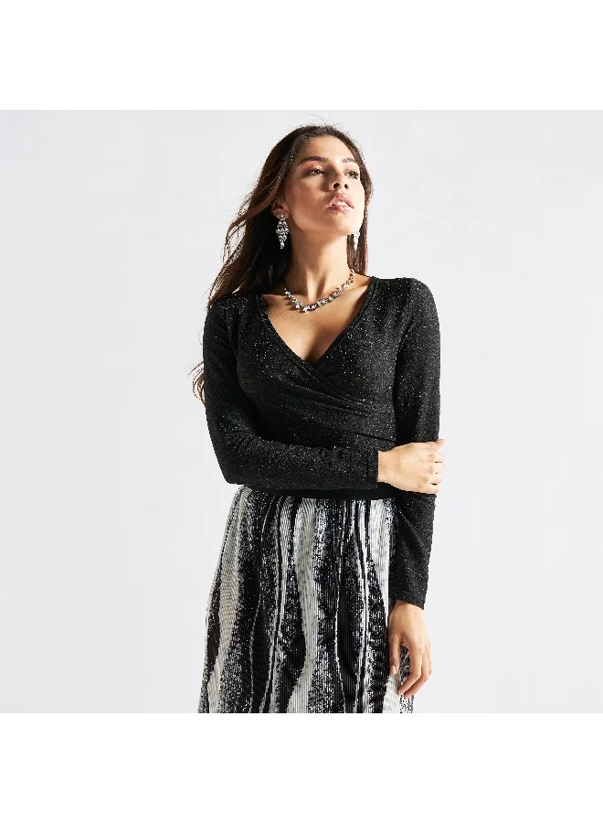 Splash FAV Textured Wrap Bodysuit with Long Sleeves