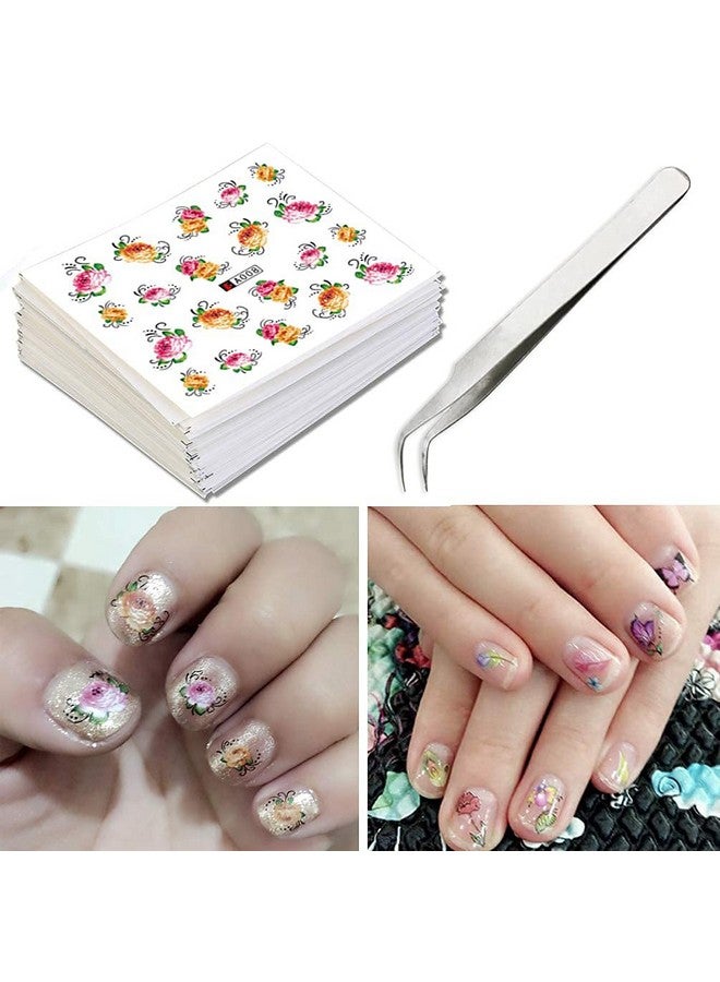 GOLD MAX 50 Pcs Nail Art Stickers Plus Tweezer, Easy DIY Water Transfer Nail Decals Nail Decoration (Style 1,Paper) - Image 3