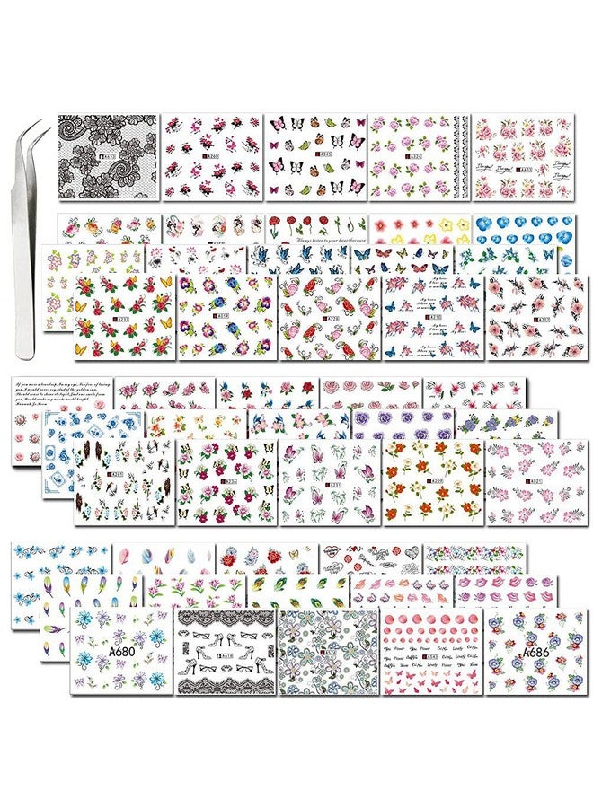 GOLD MAX 50 Pcs Nail Art Stickers Plus Tweezer, Easy DIY Water Transfer Nail Decals Nail Decoration (Style 1,Paper) - Image 1