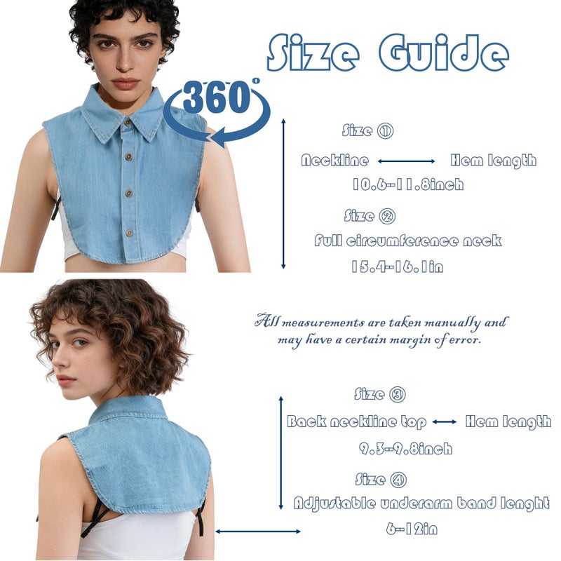 KDUPUP Denim Detachable Collar Faux Dickey Collars Half Shirt Blouse False Collar Decorative Shirt Fake Collars Choker Dickies Shirts for Women - Image 4