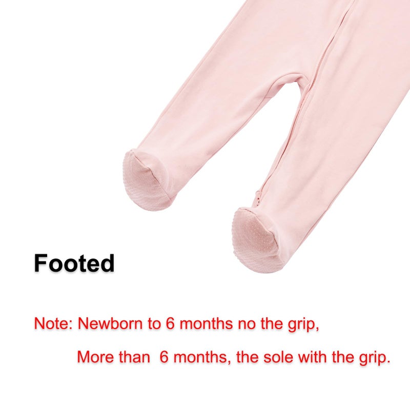 Aablexema Baby Pajamas with Mitten Cuffs Zipper 4-Pack Infant Newborn Cotton Long Sleeve Footie Outfit(Pink/Heart/Purple/Red,0-3m) - Image 4