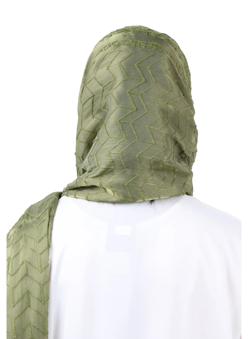 Jameela  Chevron Pattern Organza Scarf (Olive Green) for Women | Best Price UAE