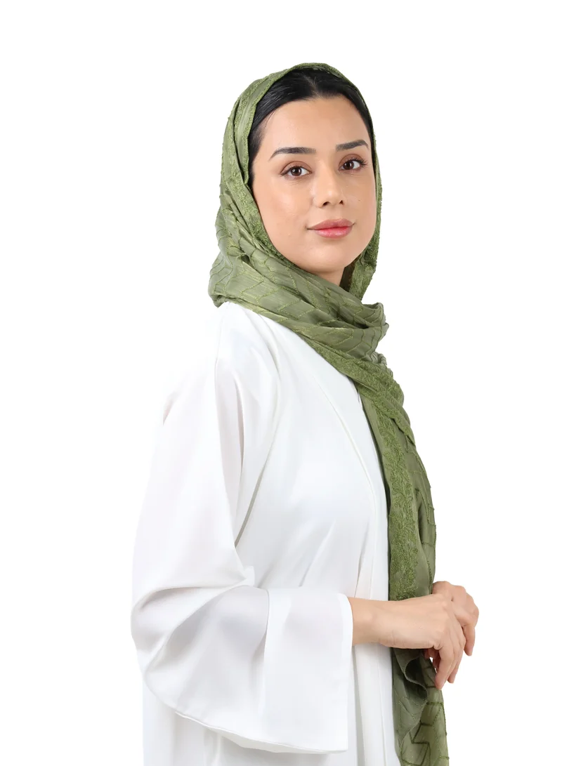 Jameela  Chevron Pattern Organza Scarf (Olive Green) for Women | Best Price UAE