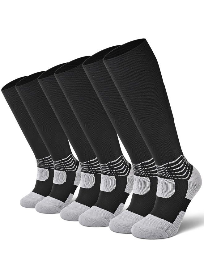 IRAMY Compressive Soccer Socks Youth Kids Ankle Compression Support Coolmax Wicking Football Socks Mens Anti-Slip Black Baseball Softball Women Boys Girls 3 Packs - Image 1