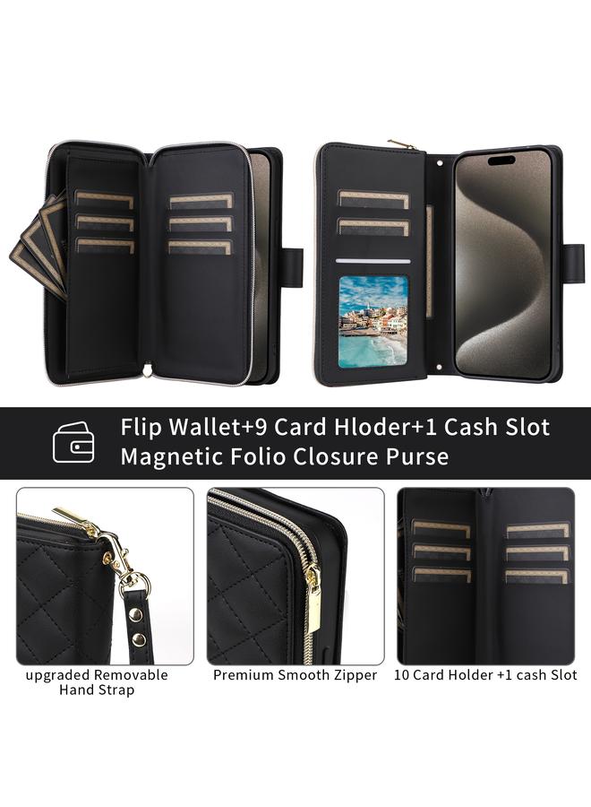 S-TOP Case For iPhone 15 Crossbody Rhombic Zipper Tower Buckle Leather Phone Case with Lanyard - Image 4