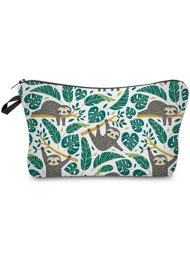 HOUSE OF QUIRK Small Makeup Bags Cute Travel Waterproof Cosmetic Pouch Toiletry Bag Accessories Organizer For Women And Girls (Green Sloth)  - Image 1