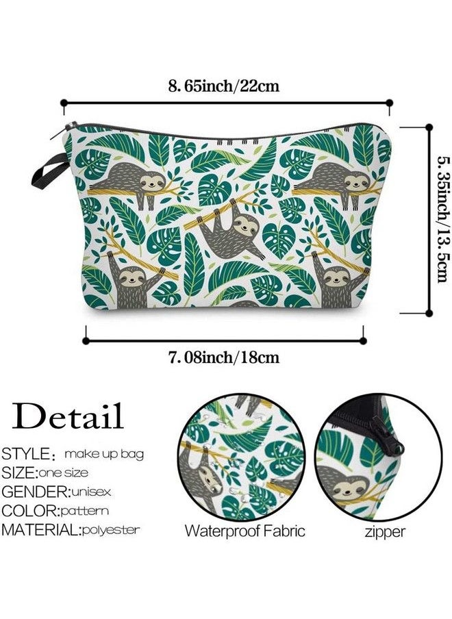 HOUSE OF QUIRK Small Makeup Bags Cute Travel Waterproof Cosmetic Pouch Toiletry Bag Accessories Organizer For Women And Girls (Green Sloth)  - Image 3
