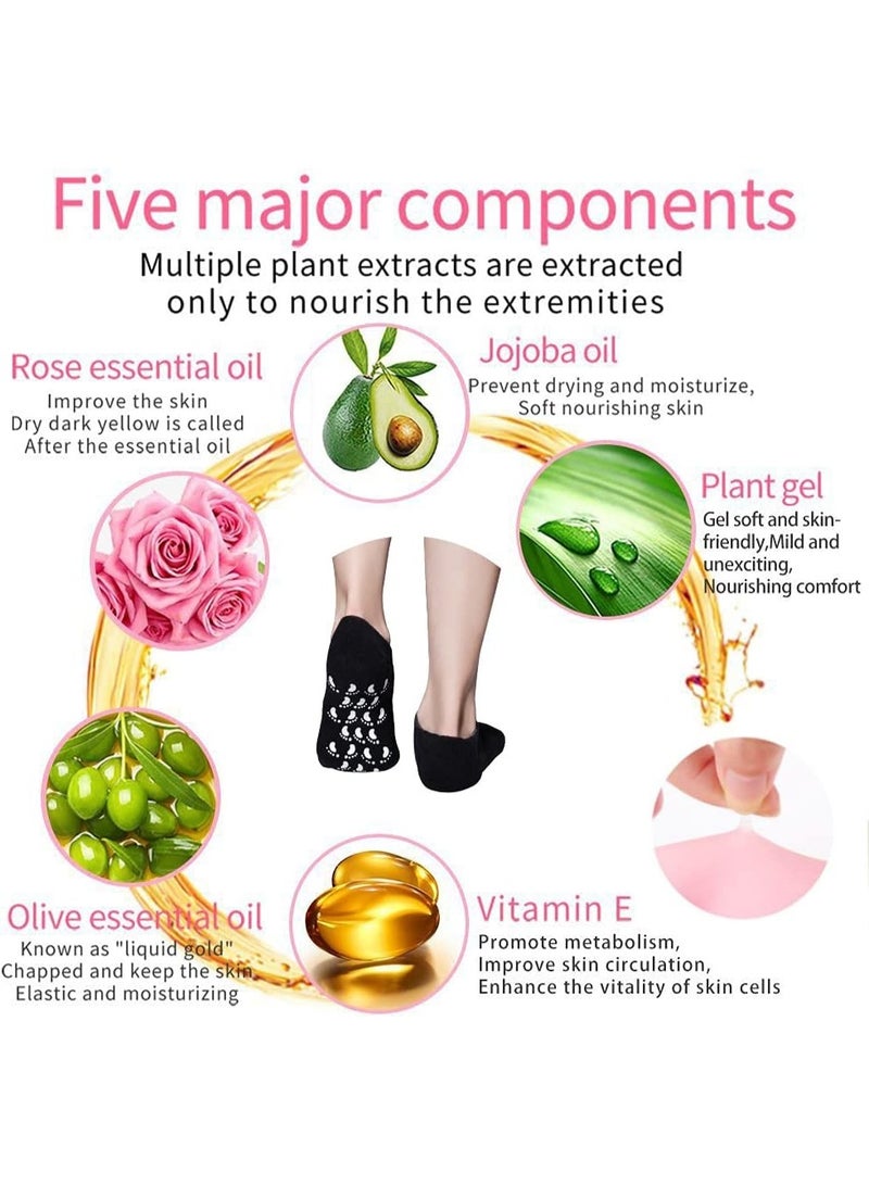 Meetion جوارب مرطبة (مقاس رجال)، جوارب جل لإصلاح البشرة الجافة المتشققة، جوارب سبا جل لإصلاح وتنعيم بشرة القدمين الجافة المتشققة، بطانة جل مشبعة بالزيوت الأساسية والفيتامينات (2 زوج)  - Image 3