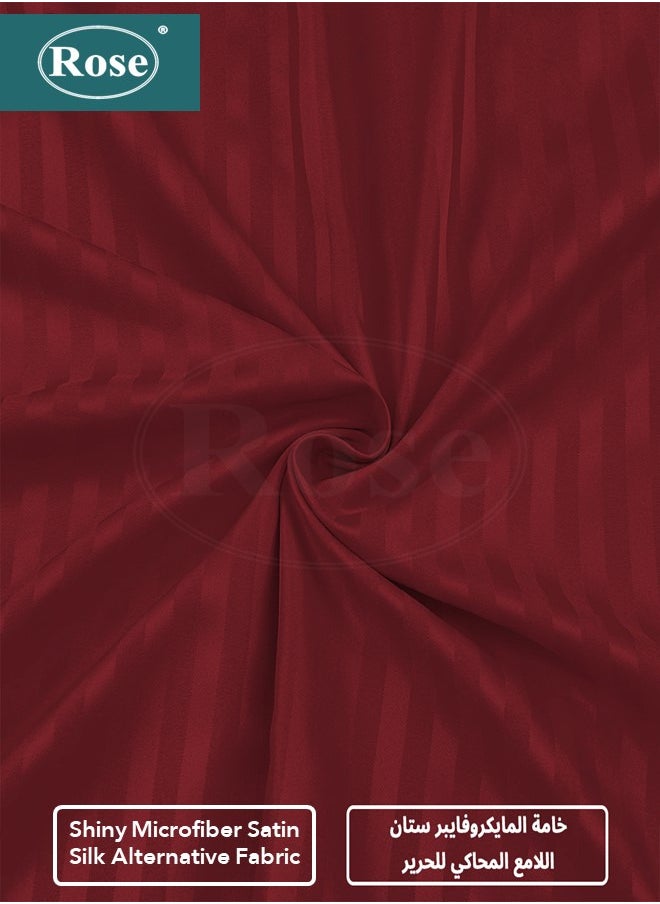 Rose - Rose Luxurious Hotel Stripe Fitted Sheet with Deep Pockets and Pillow Cases, Bed Sheet 3-Pieces Set, Soft & Silky Microfiber Breathable and Cooling, King Size 200x200+35 cm, Burgundy - Image 1