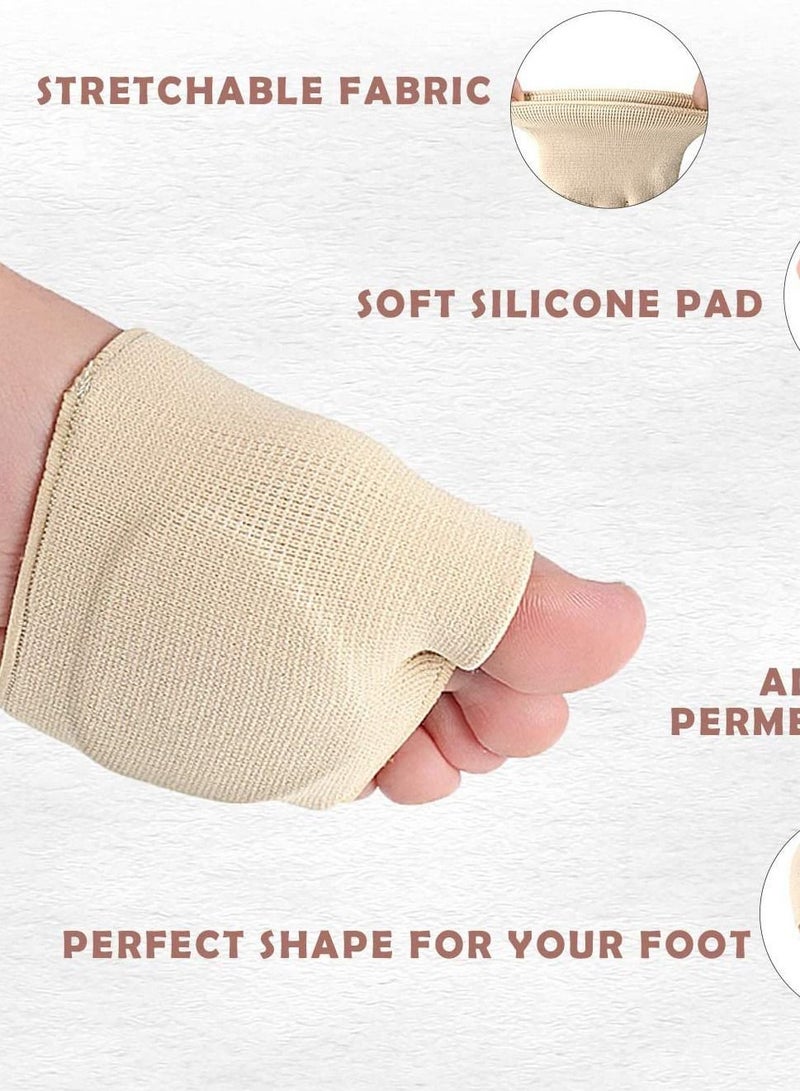 KASTWAVE Metatarsal Pads Ball of Foot Cushions for Pain Relief Gel Cushion Metatarsalgia Neuroma Fabric Sleeve Women Men 2 Pairs Black Beige - Image 3