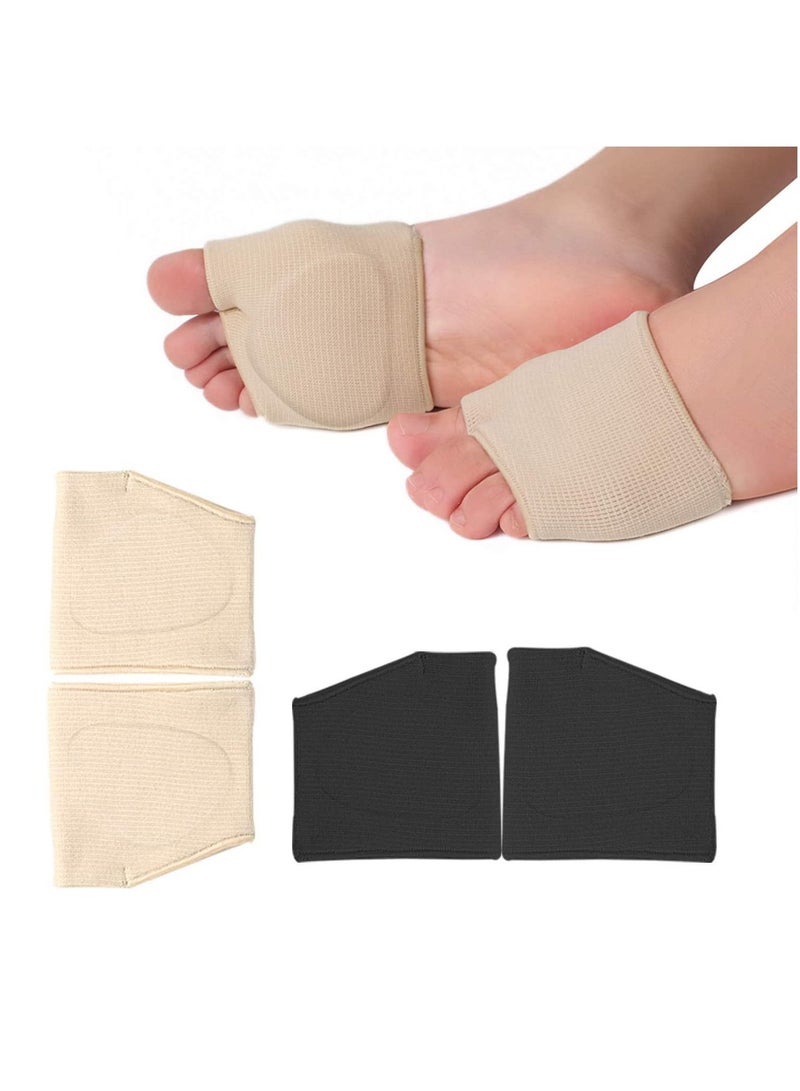 KASTWAVE Metatarsal Pads Ball of Foot Cushions for Pain Relief Gel Cushion Metatarsalgia Neuroma Fabric Sleeve Women Men 2 Pairs Black Beige - Image 1