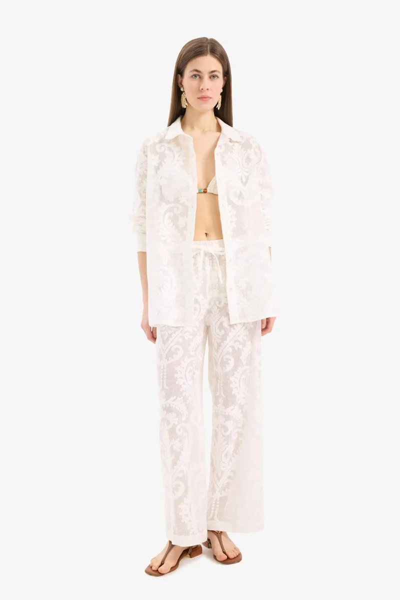 DeFacto Fall in Love Regular Fit Lace Detailed Beach Shirt