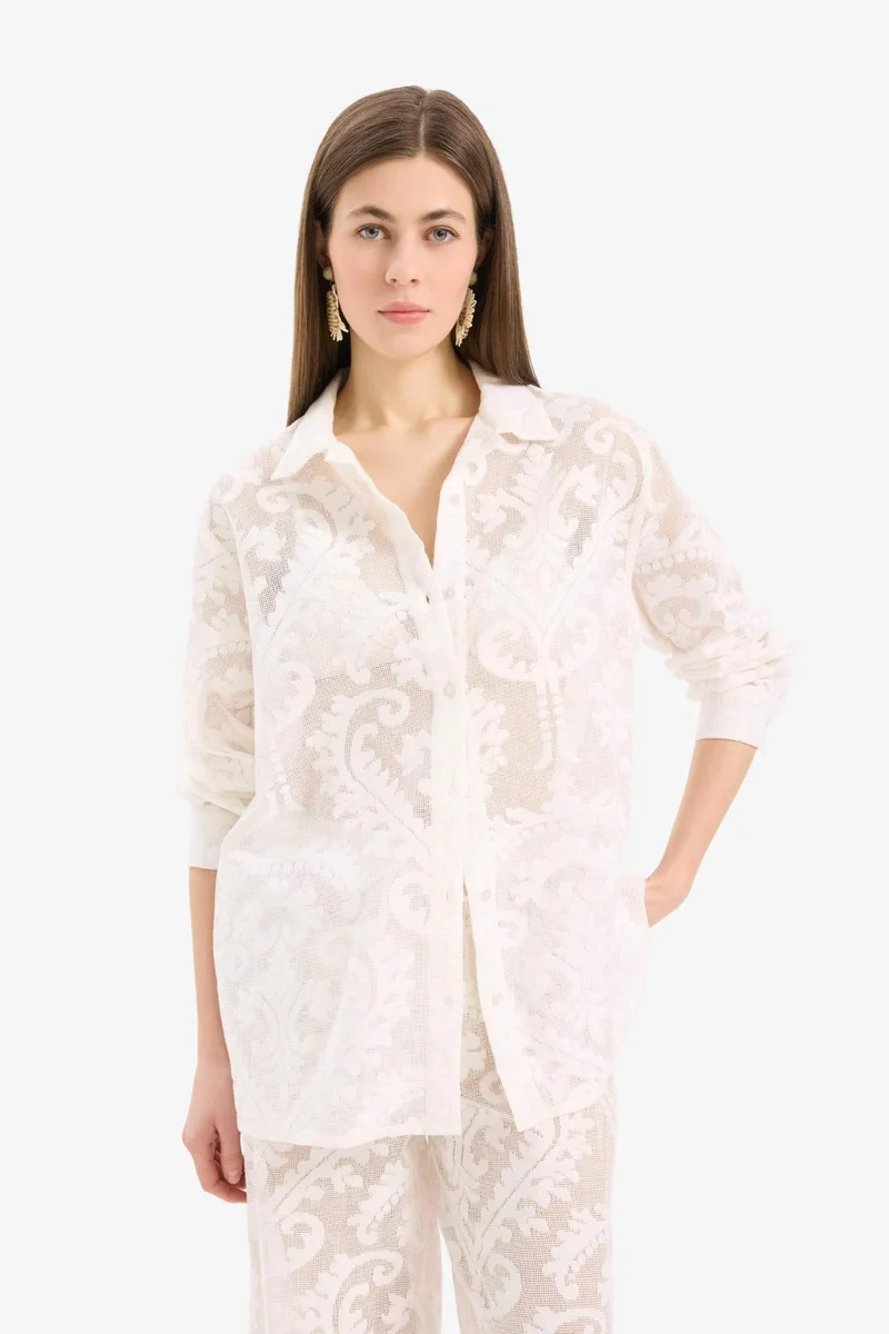 DeFacto Fall in Love Regular Fit Lace Detailed Beach Shirt