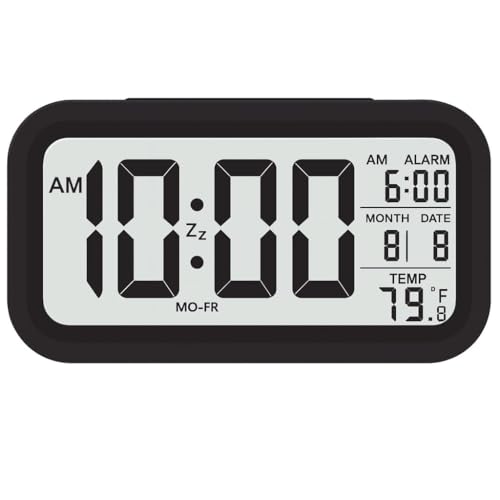 BB BACKBENCHERS Digital Alarm Clock | Large LED Display with Date & Temperature | Sensor Night Light, Snooze Function | for Bedside, Office & Students (Black) - Image 1