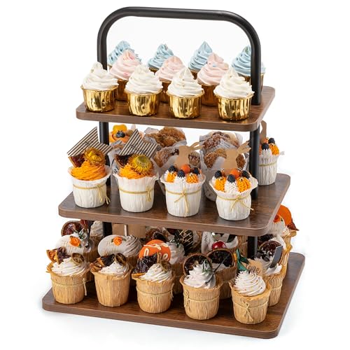 Aminigram Wooden Cupcake Stand 3 Tier Large Cupcake Tower Stand 50 Cupcakes Dessert Tiered Tray Stand for Party Wedding Birthday Halloween Farmhouse Decor - Image 1