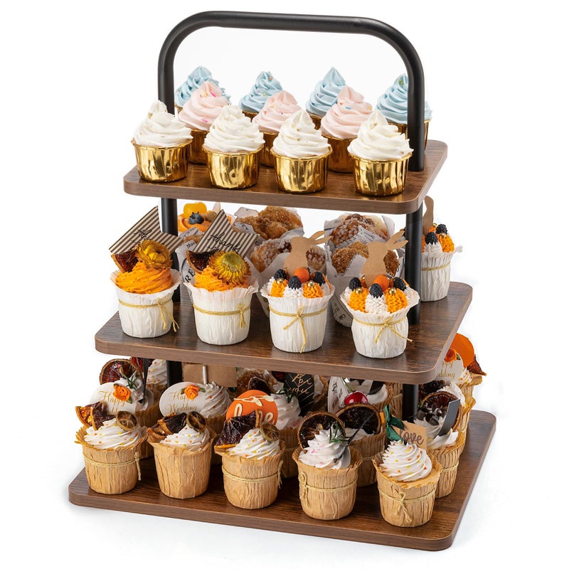 Aminigram Wooden Cupcake Stand 3 Tier Large Cupcake Tower Stand 50 Cupcakes Dessert Tiered Tray Stand for Party Wedding Birthday Halloween Farmhouse Decor - Image 2