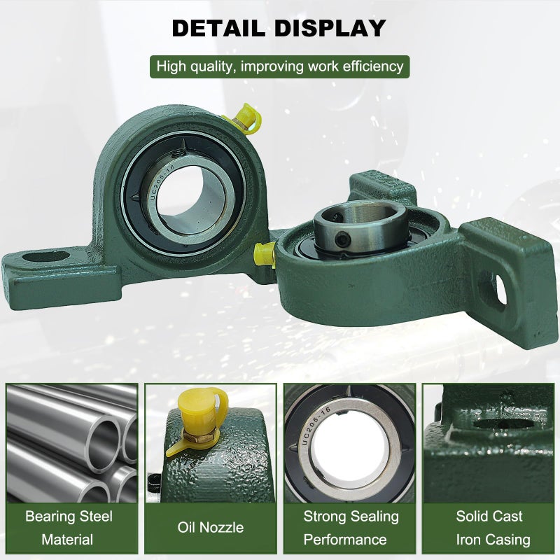 SACKORANGE 2 Pack UCP205-16 Pillow Block Mounted Ball Bearing - 1" Bore - Solid Cast Iron Base - Self Aligning - Image 4