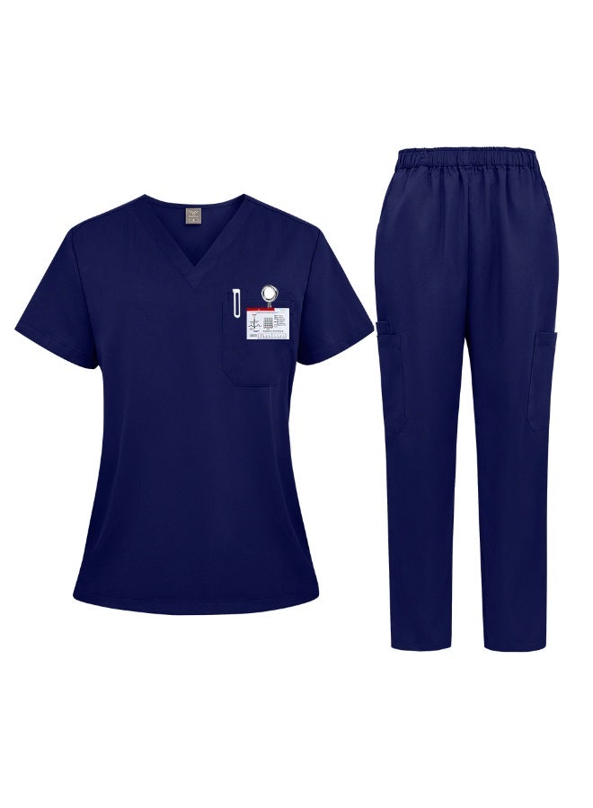 NIBEMINENT Scrub Uniform Suit Short Sleeve V-neck Hospital Tops+Pant Set Nursing Uniform Women Multicolor Pet Doctor Scrub Medical Workwear - Image 1
