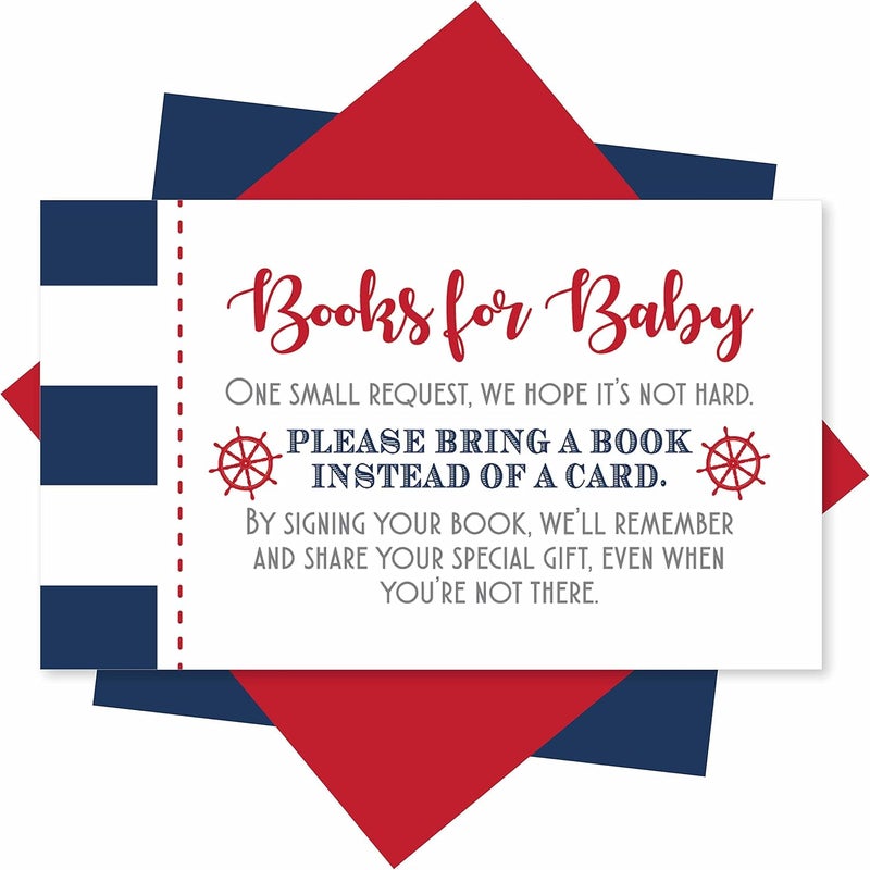 Hadley Designs 25 Baby Shower Book Request Baby Shower Guest Book AlternativeNautical Baby Shower Invitation Inserts Books For Baby Shower Bring A Book Instead Of A Card Baby Shower Book - Image 1