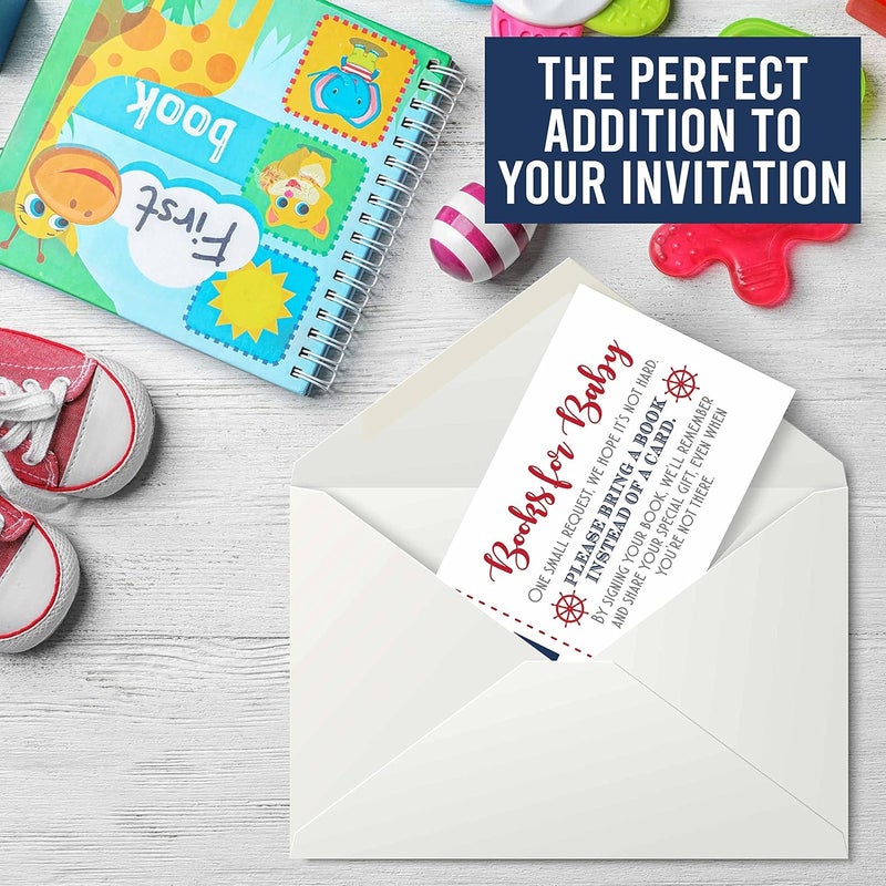 Hadley Designs 25 Baby Shower Book Request Baby Shower Guest Book AlternativeNautical Baby Shower Invitation Inserts Books For Baby Shower Bring A Book Instead Of A Card Baby Shower Book - Image 4