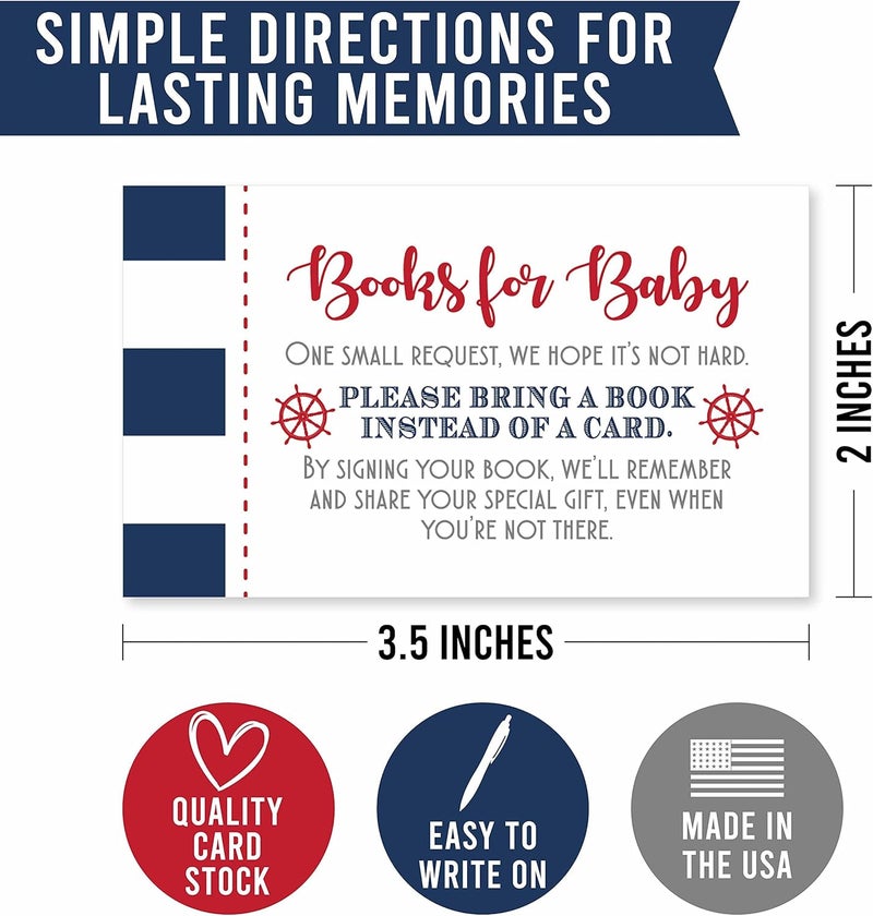 Hadley Designs 25 Baby Shower Book Request Baby Shower Guest Book AlternativeNautical Baby Shower Invitation Inserts Books For Baby Shower Bring A Book Instead Of A Card Baby Shower Book - Image 2
