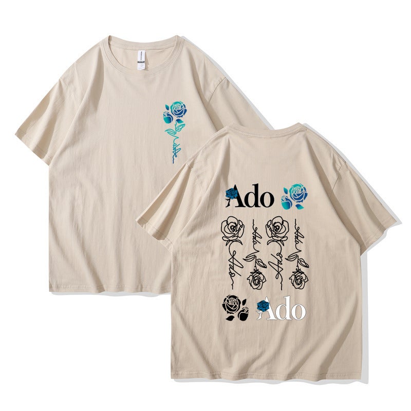 Ado Blue Rose T Shirt Wish World Tour Merch T Shirt Men Women Fashion Casual Harajuku Short Sleeve - Image 4