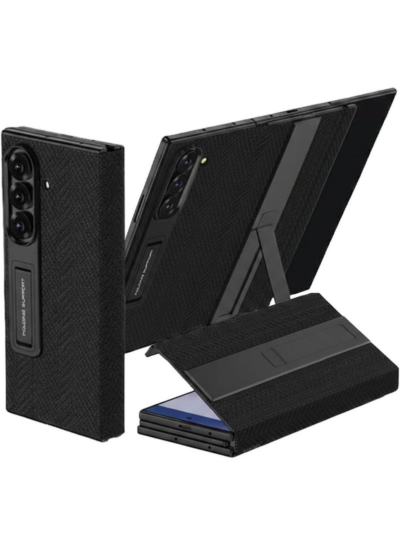 VITION Protective Cover Compatible With Samsung Galaxy Z TriFold Premium Flip Case with Kickstand, Fabric Texture, Shockproof, Camera Protection (Black) - Image 1