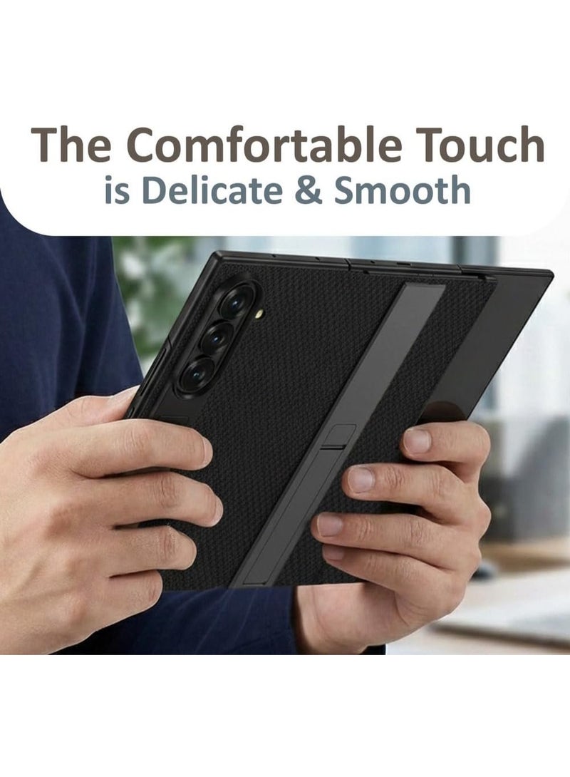 VITION Protective Cover Compatible With Samsung Galaxy Z TriFold Premium Flip Case with Kickstand, Fabric Texture, Shockproof, Camera Protection (Black) - Image 5