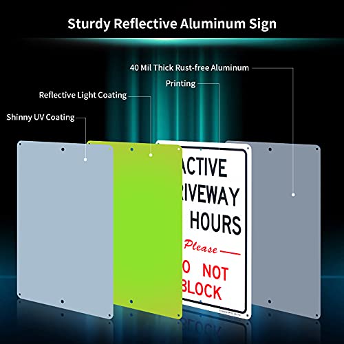 Enjoyist 2-Pack Active Driveway Signs, 24 Hours Please Do Not Block, 12"x 8" .04" Aluminum Reflective Signs - Rust Free, UV Protected & Weatherproof - Image 2