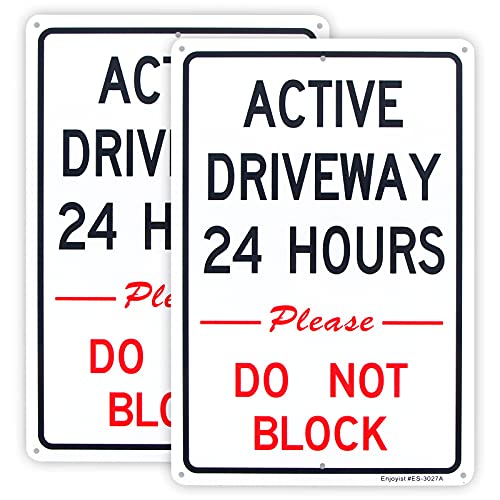 Enjoyist 2-Pack Active Driveway Signs, 24 Hours Please Do Not Block, 12"x 8" .04" Aluminum Reflective Signs - Rust Free, UV Protected & Weatherproof - Image 1