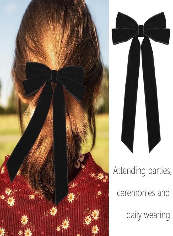 CHIROGRAPHY 3PCS Luxury Velvet Hair Bows 2 Sizes Black Soft Velvet Bow Hair Clips for Women and Girls Long Ponytail Knot Bows Alligator Clip Toddlers Ribbon Accessories - Image 5