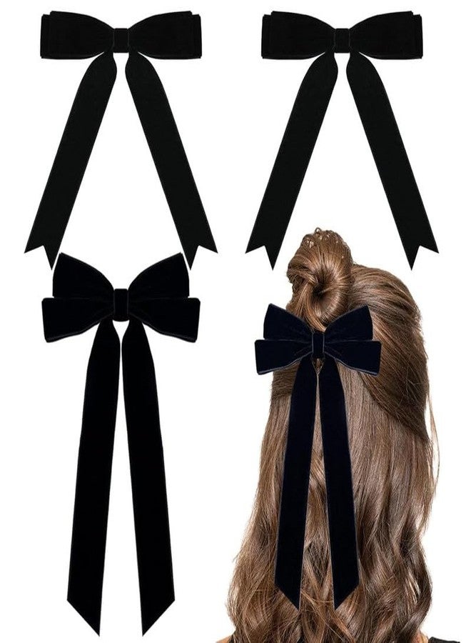 CHIROGRAPHY 3PCS Luxury Velvet Hair Bows 2 Sizes Black Soft Velvet Bow Hair Clips for Women and Girls Long Ponytail Knot Bows Alligator Clip Toddlers Ribbon Accessories - Image 1