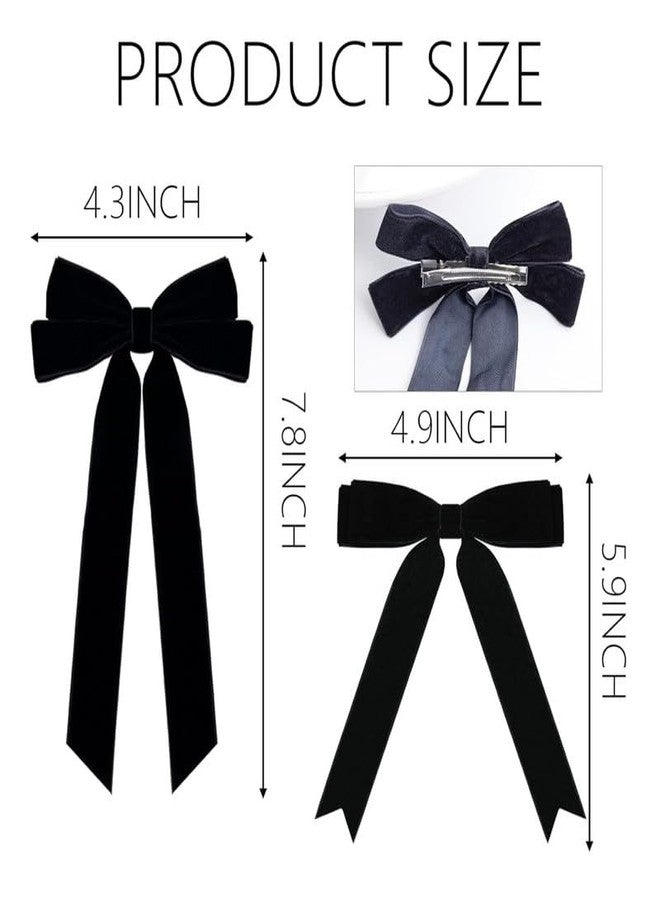 CHIROGRAPHY 3PCS Luxury Velvet Hair Bows 2 Sizes Black Soft Velvet Bow Hair Clips for Women and Girls Long Ponytail Knot Bows Alligator Clip Toddlers Ribbon Accessories - Image 2