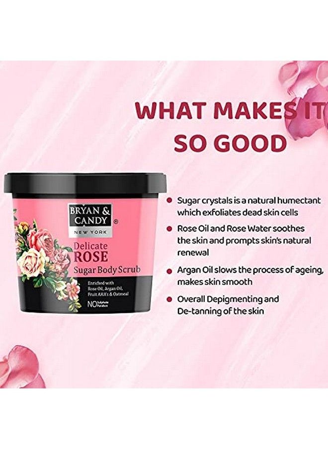 BRYAN & CANDY New York Delicate Rose Sugar Body Scrub Enriched with Rose Oil Argan Oil Fruit AHA's And Oatmeal to Remove Dead Skin Cells for Glowing Skin (200gm)  - Image 4